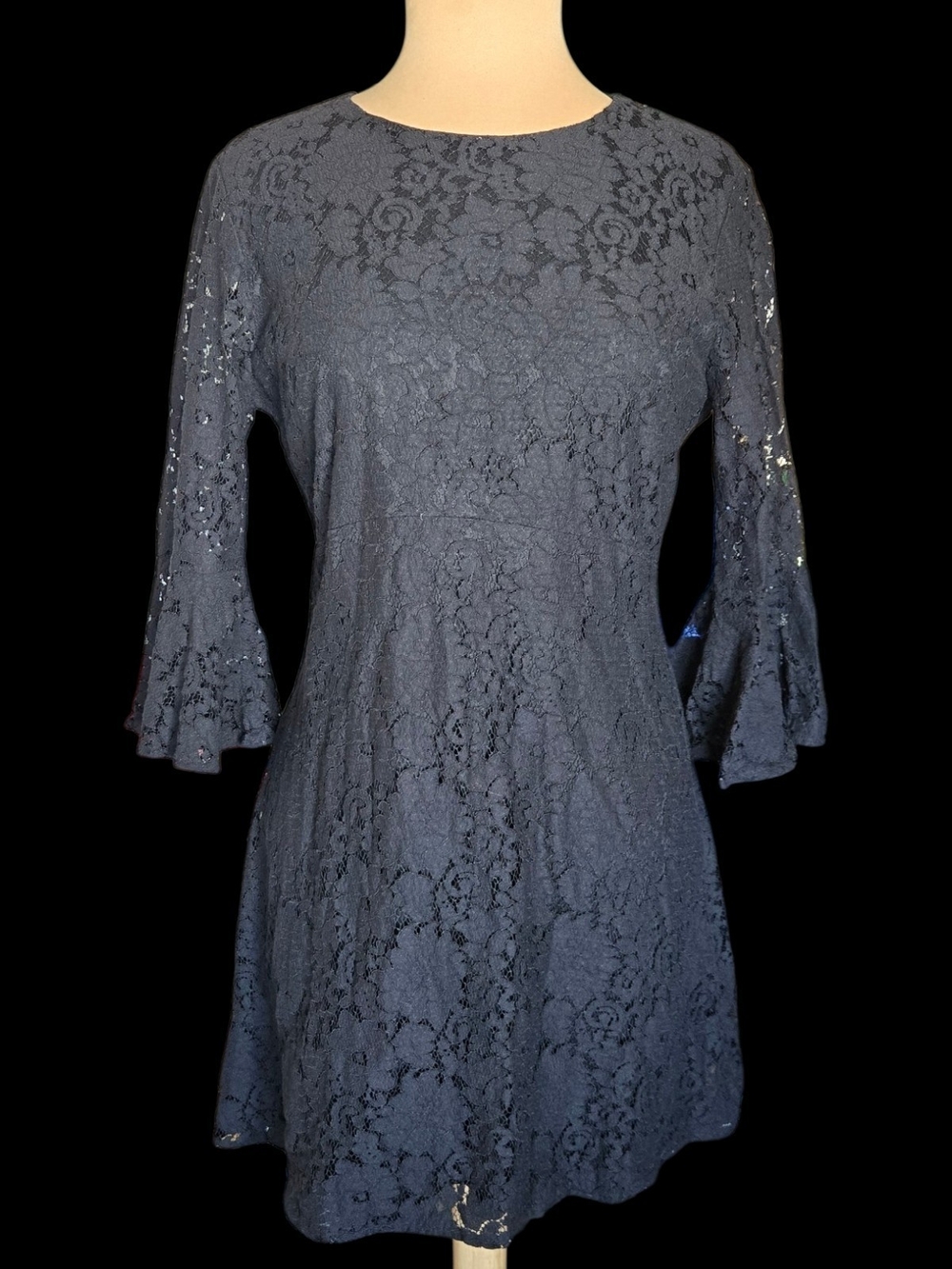 lulus Black Lace Bell-Sleeve Fit & Flare Dress Sz L